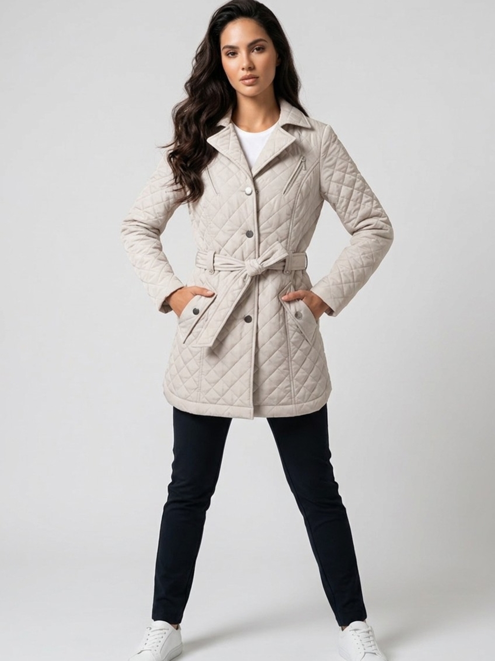 Laundry By Shelli Segal Quilted Trench Coat in Light Beige